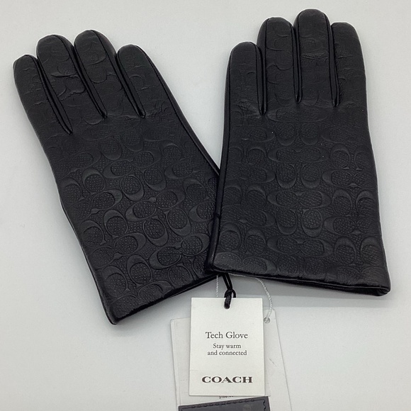 2150. Coach Black Leather Signature Insignia Gloves Size XS/S - Picture 1 of 5